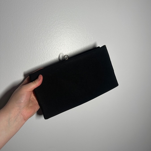 vintage 90s after five black clutch with collapsible gold handle - Picture 7 of 12
